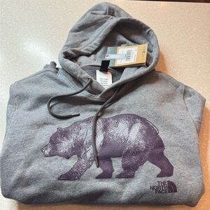 The North Face Gray Hoodie with Purple Bear Graphic (S)